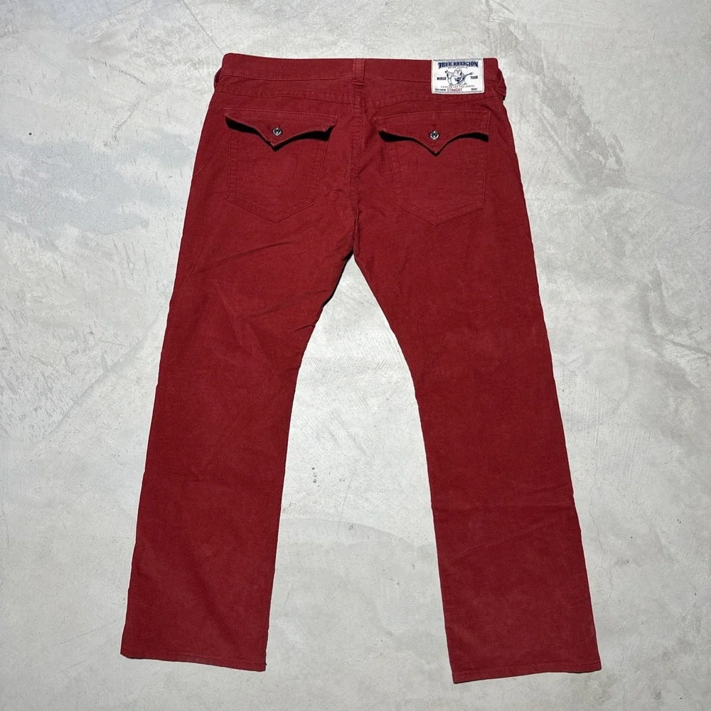 True Religion Corduroy Red Pants Ricky Relaxed Straight Leg Men's Size 40x34 Y2K